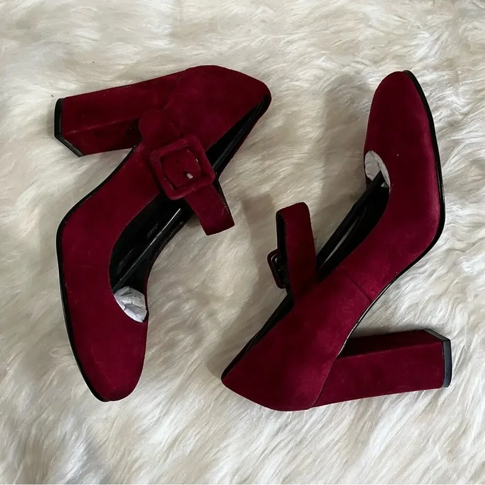 NEW Spiegel Vintage Y2K Suede Mary Jane Buckle Strap High Heel Pumps 5.5 NWOB - Picture 11 of 14